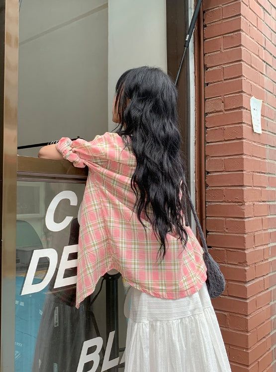 Toui Check Three Quarter Rolled-up Loose Fit Shirt