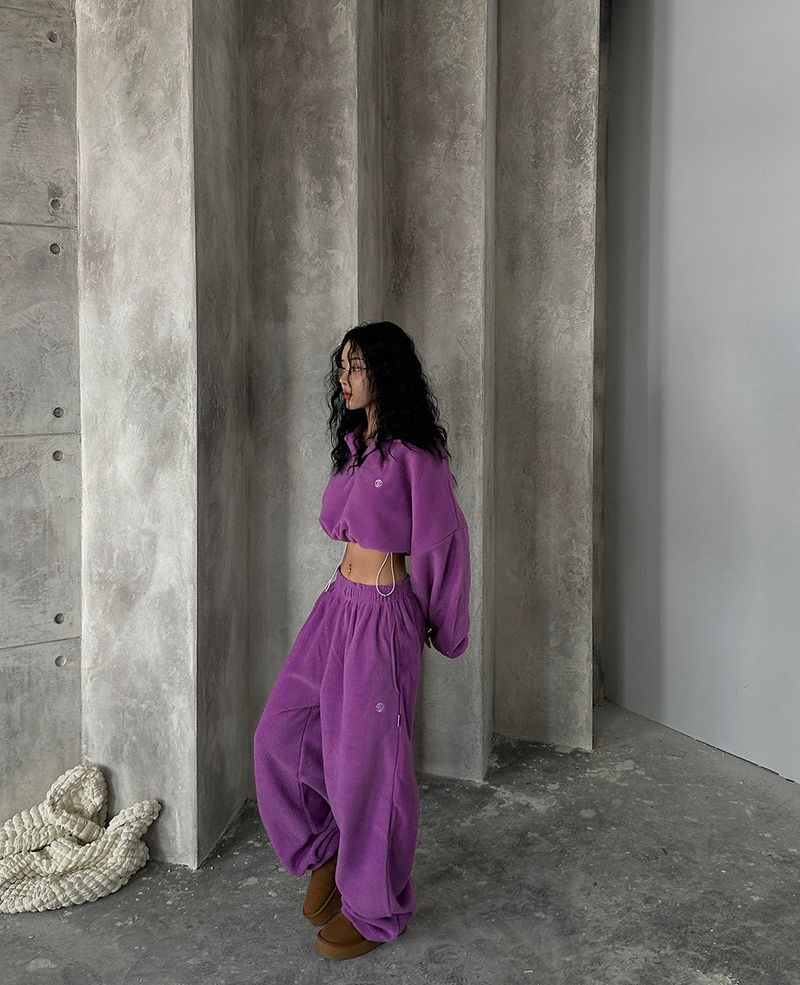 Fleece 6 color collar cropped sweatshirt