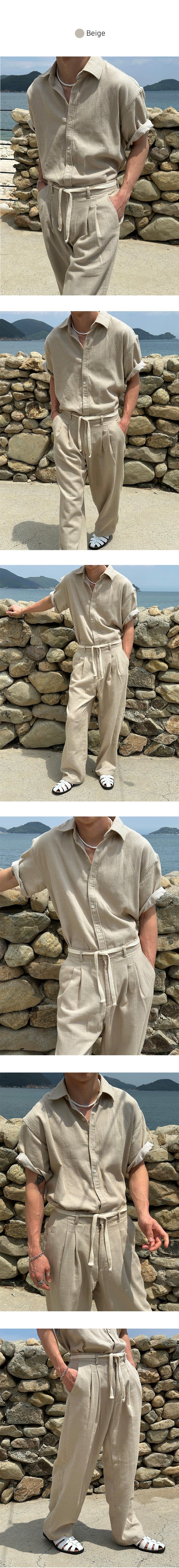 [SET UP] Premium linen string denim shirts (2color)
