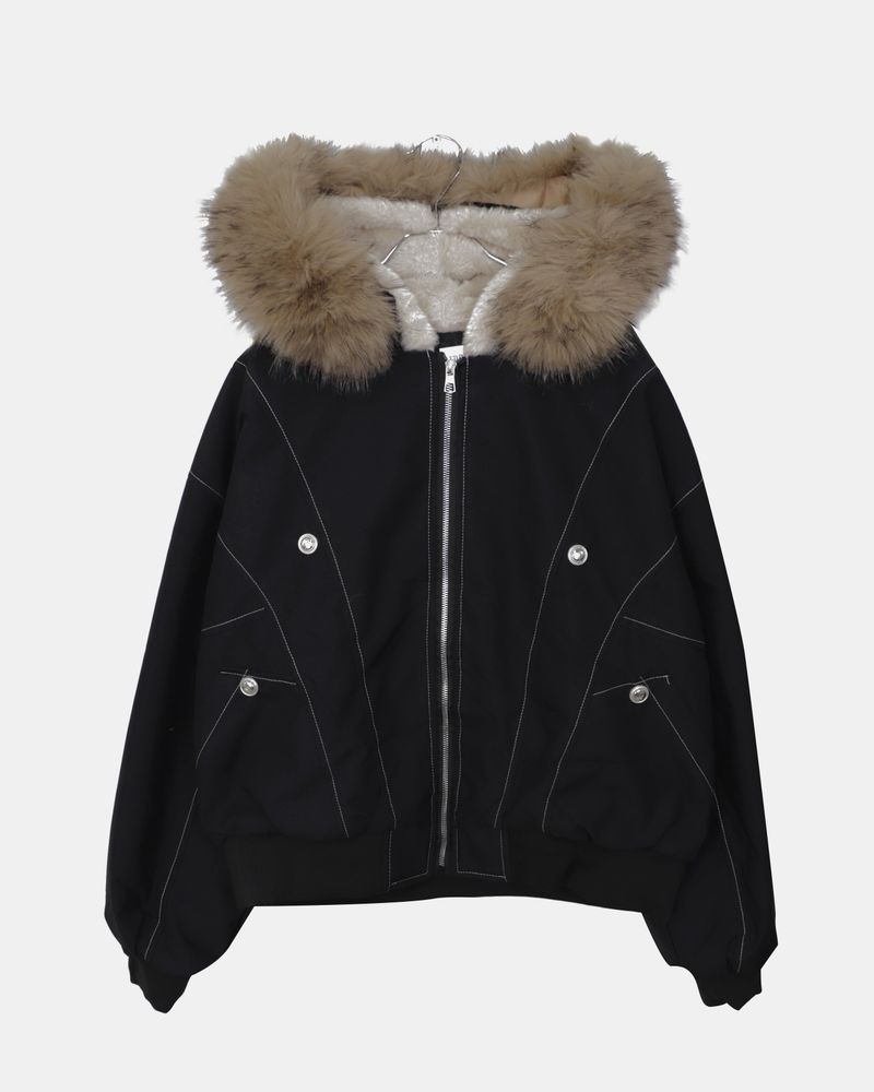 Kait Snap Button Stitch Oversized Fur Parka Jacket