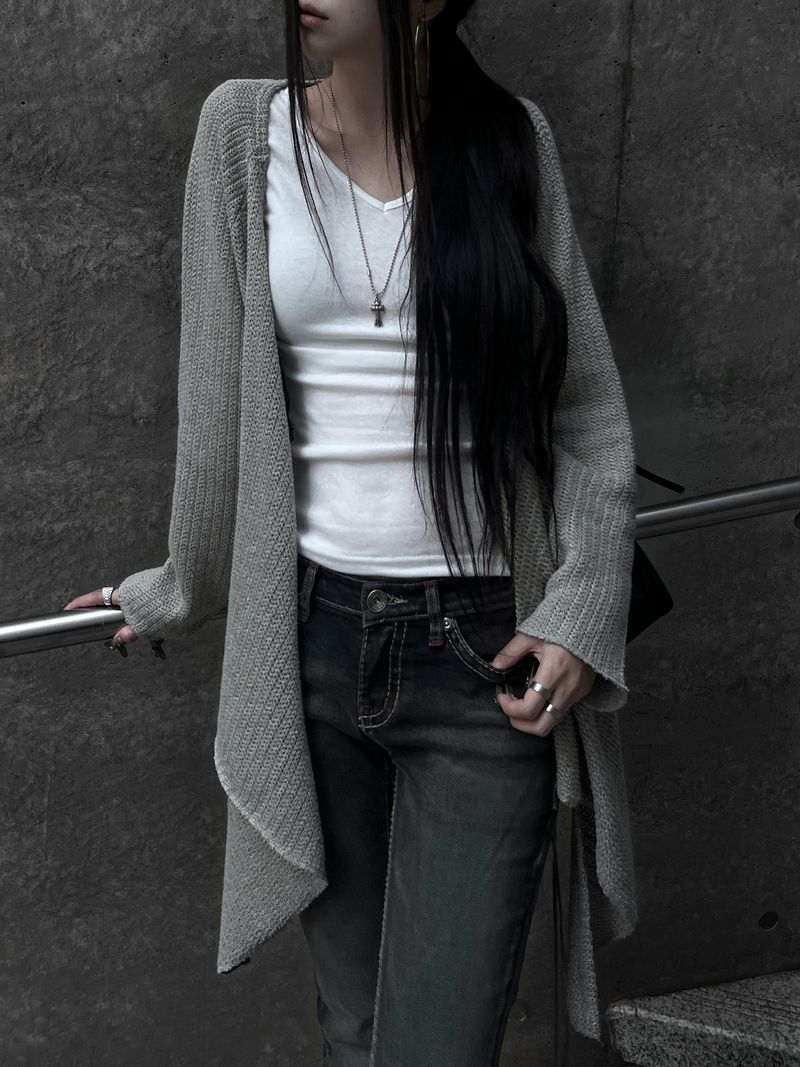 strap frey knit cardigan (2color)