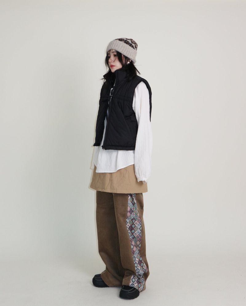 Teddy Ribbon Knot High Neck Cropped Padded Vest (6 ounces)