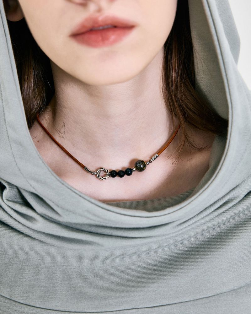 Stone Combi Necklace - Tigers Eye Loop _ BROWN