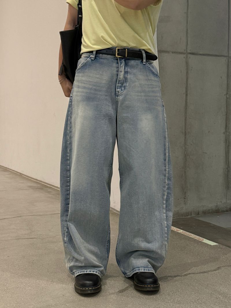 Milk curved banding denim pants