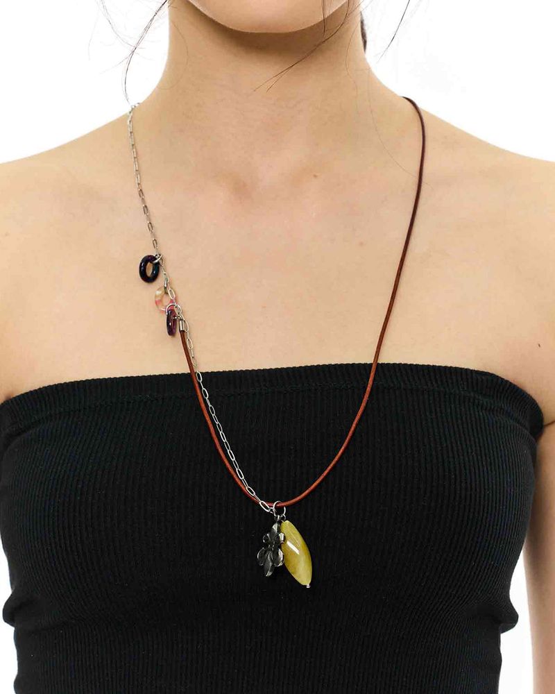  Stone Combi Necklace - Anchor _ BROWN