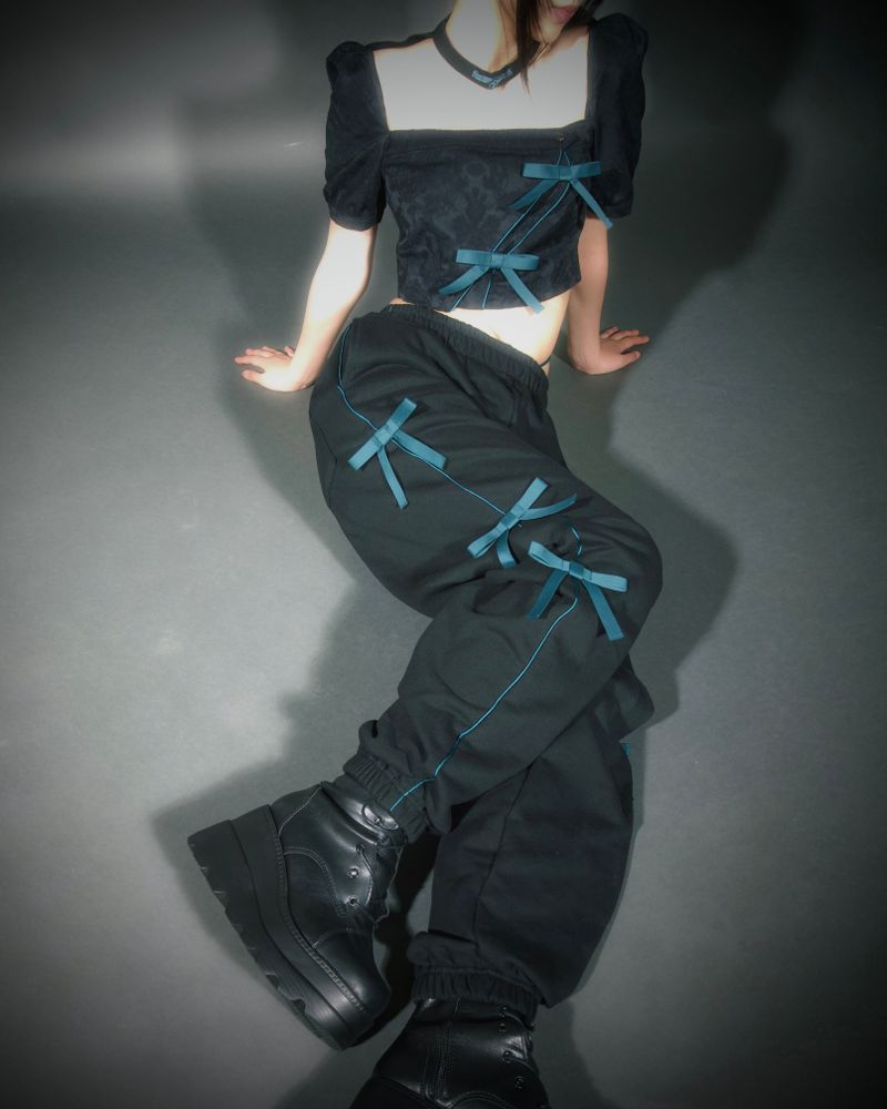 Ribbon Jogger Pants(blue-Green)