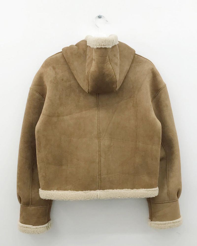 Femme Duffle Hooded Faux Shearling Jacket (2color)