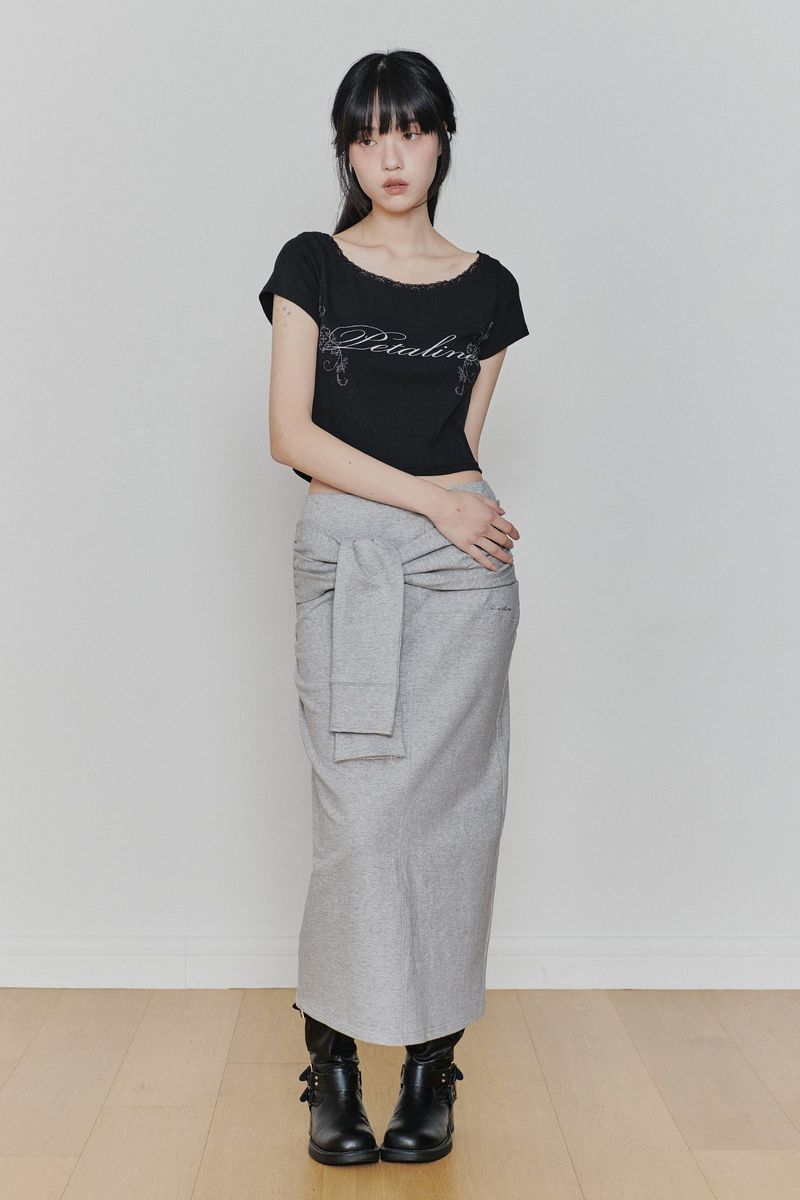 TIED LONG SKIRT melange grey