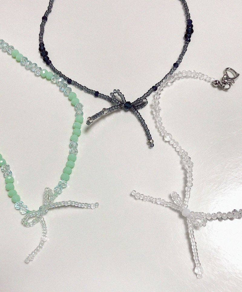 Mini Ribbon Beaded Necklace White