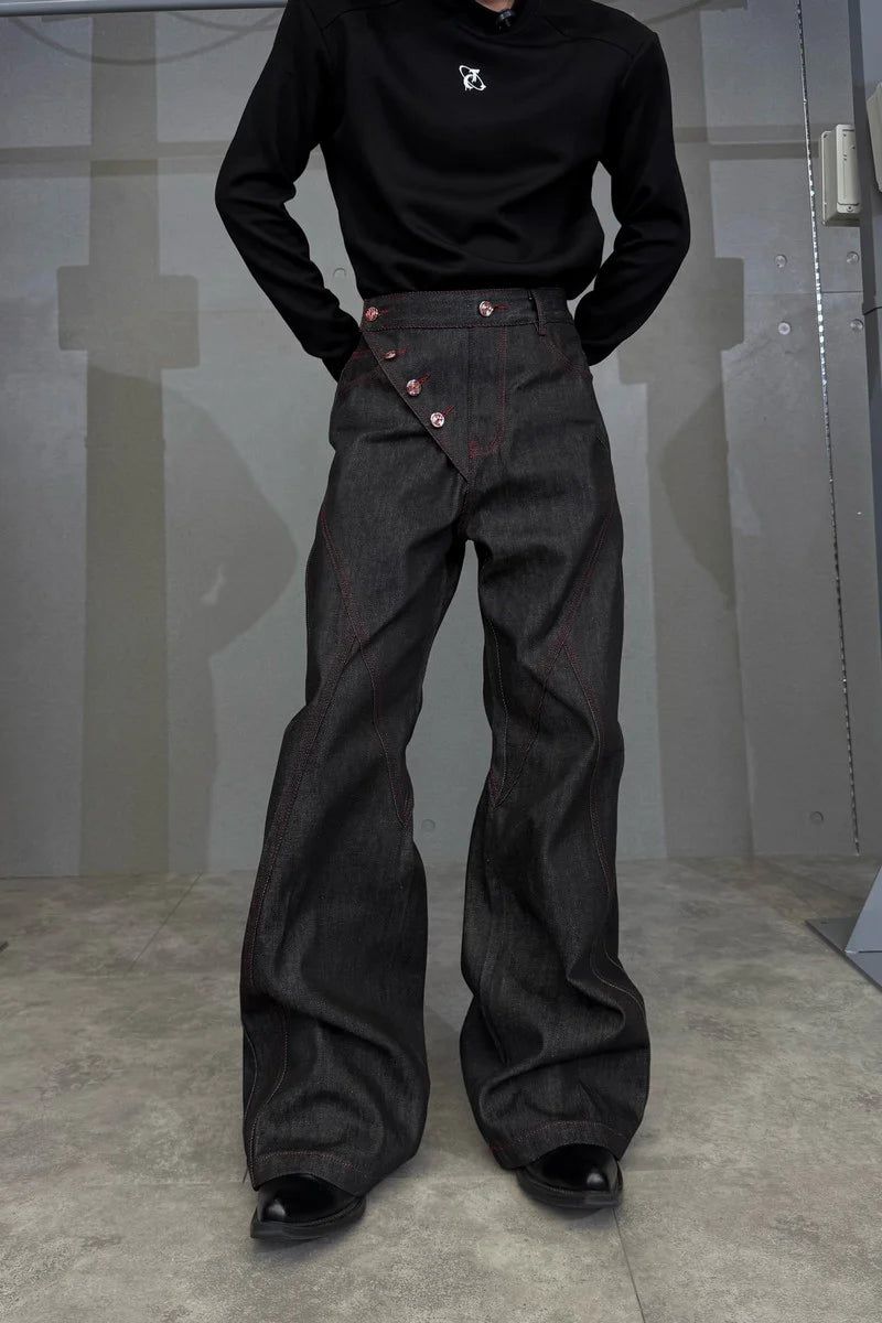 Black Flared Raw Jeans