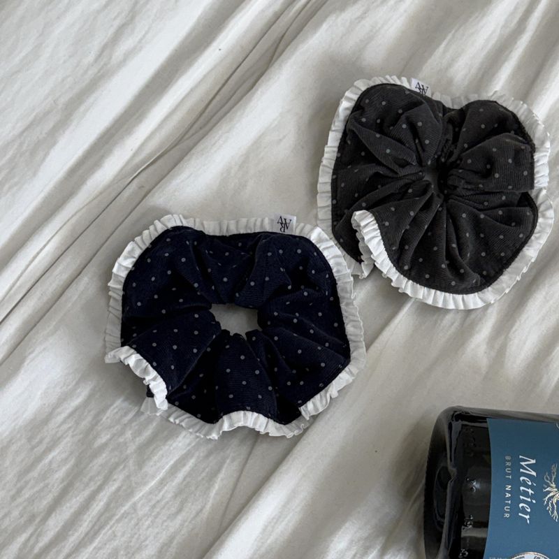 scrunchie corduroy dot_navy