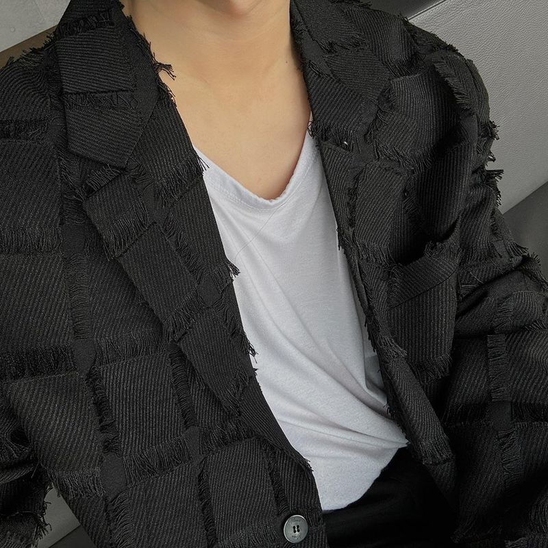 Pleddy Fringe Check Blazer (2color)