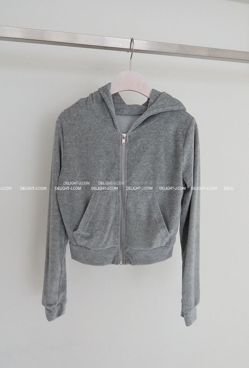 Velvet Cropped Hooded Zip-Up