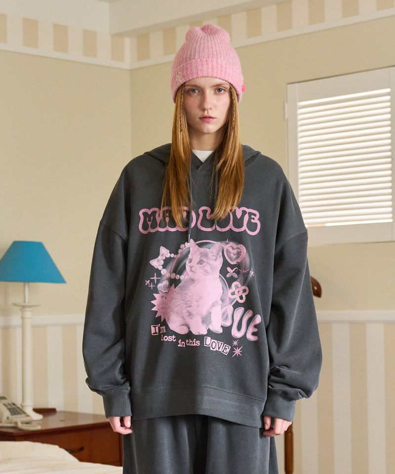 MADPINK（マッドピンク）の「MEOW PRINTING HOOD T CHARCOAL（Tops）」