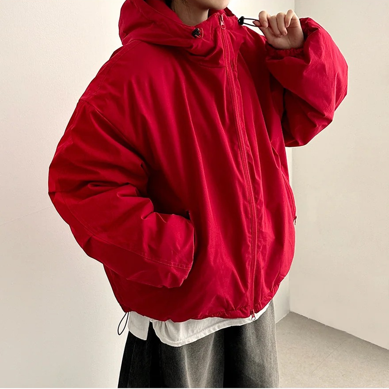 Cap hood boxy high neck padded jumper