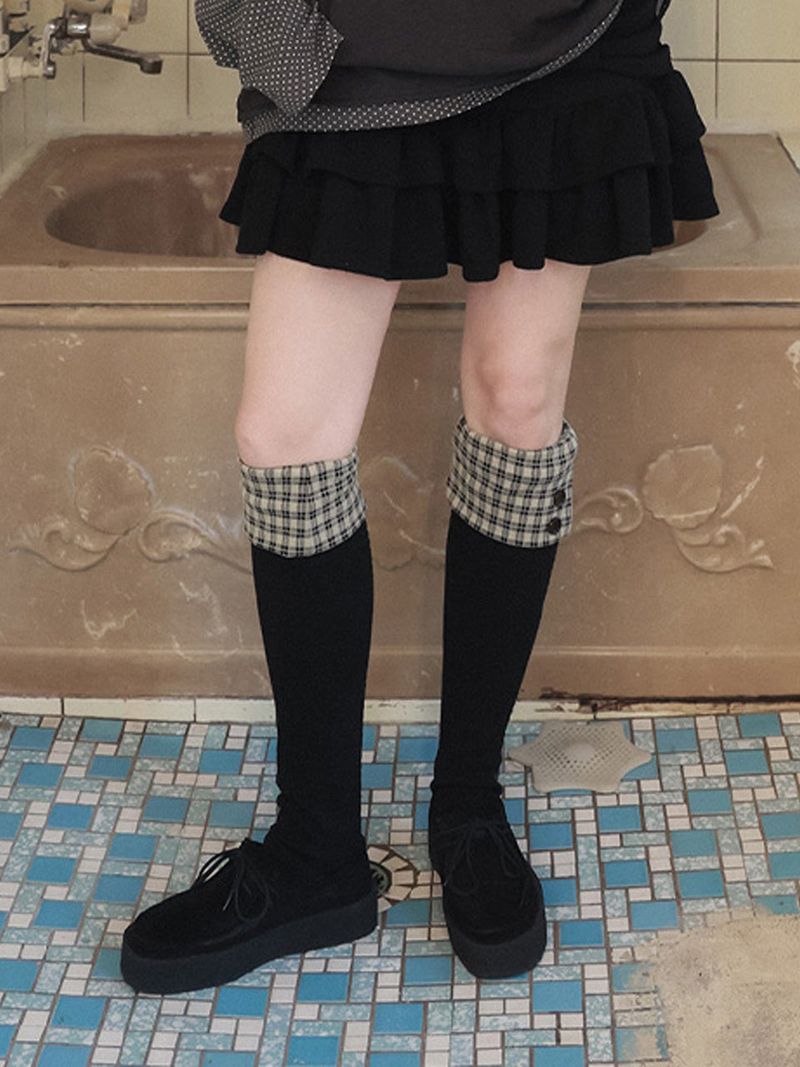 Fazed（フェイズド）の「check button kneesocks / black（Fashion Accessories）」