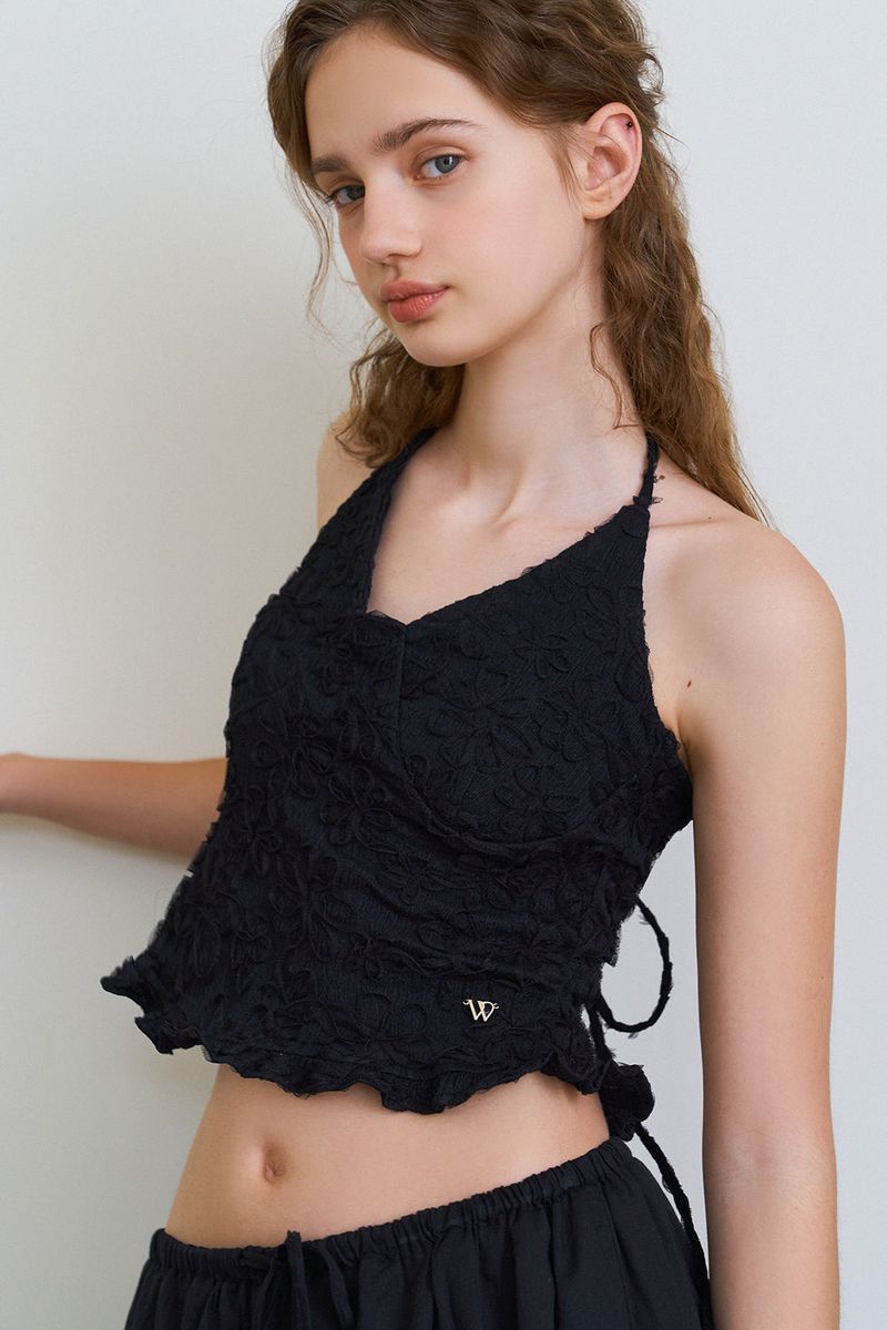 Flower pattern halter top_black