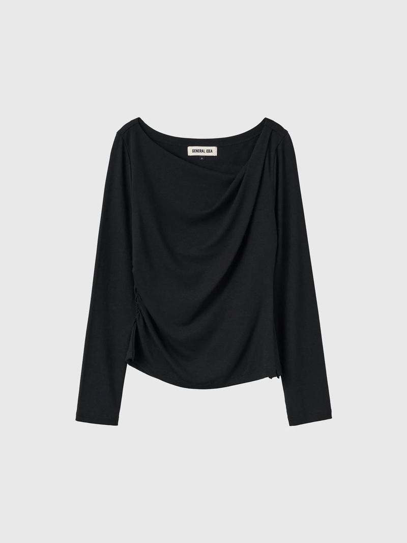 DRAPE SHIRRING LONG SLEEVE T-SHIRT