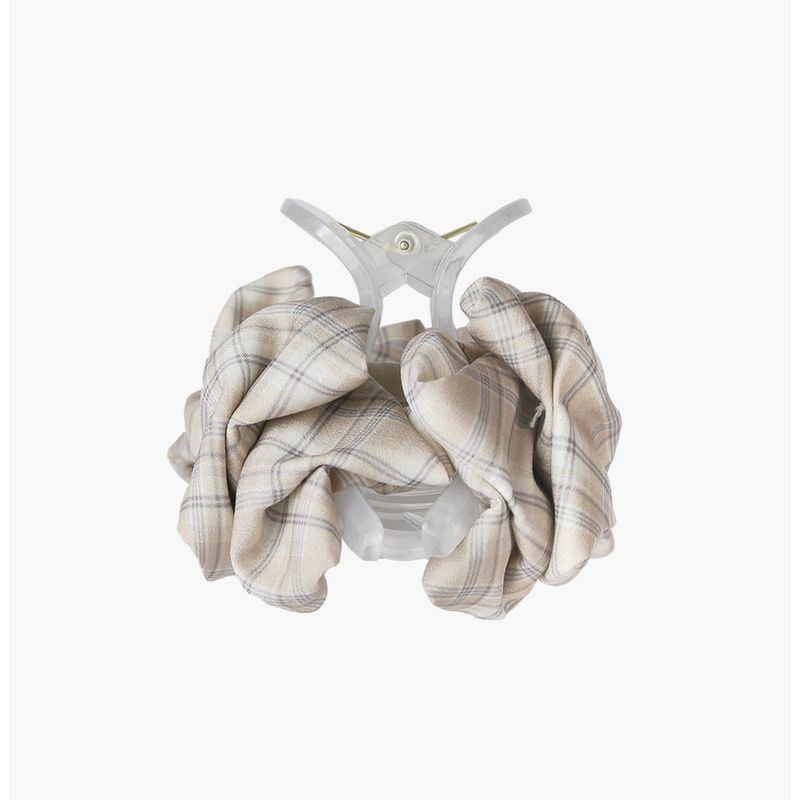 CHECK CHIFFON RIBBON CLAW CLIP (LIGHT BEIGE)