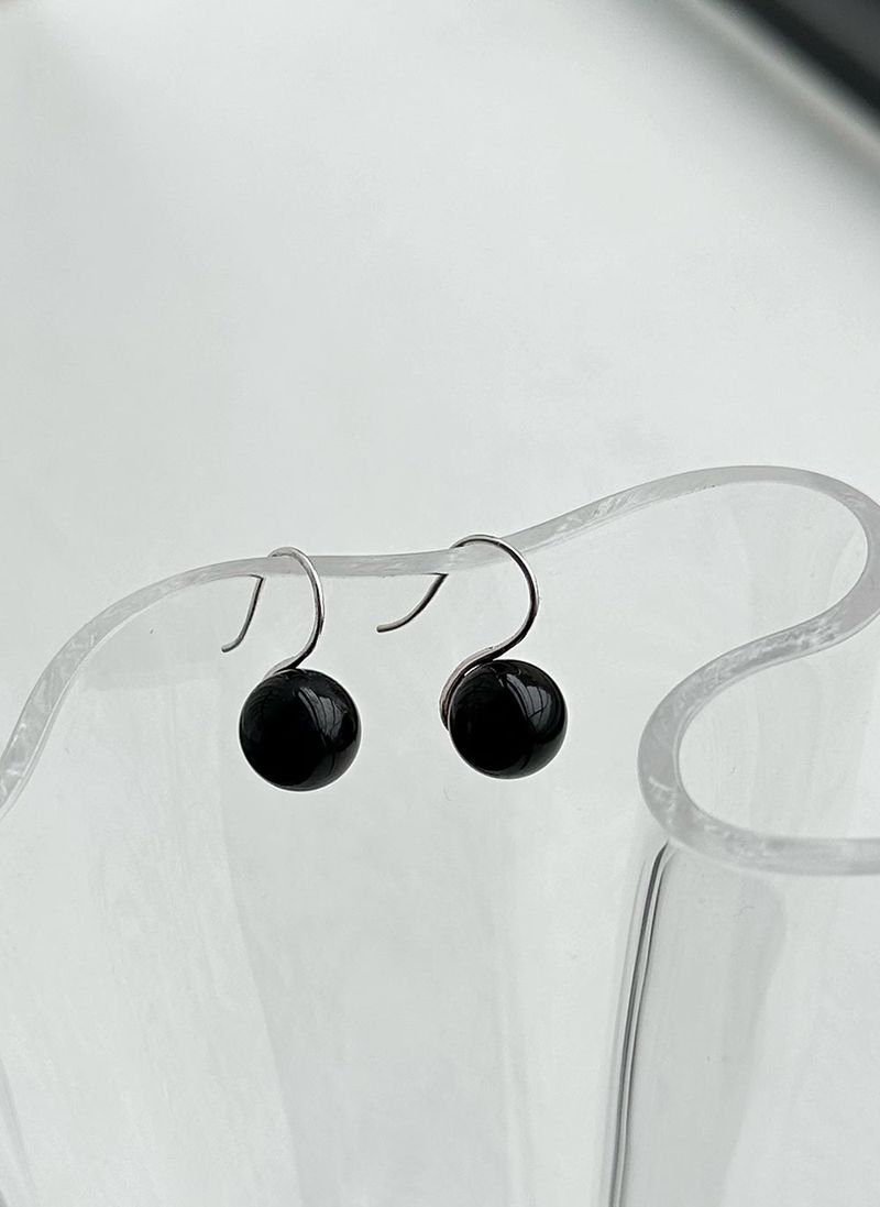 [silver925] black ball hook earring