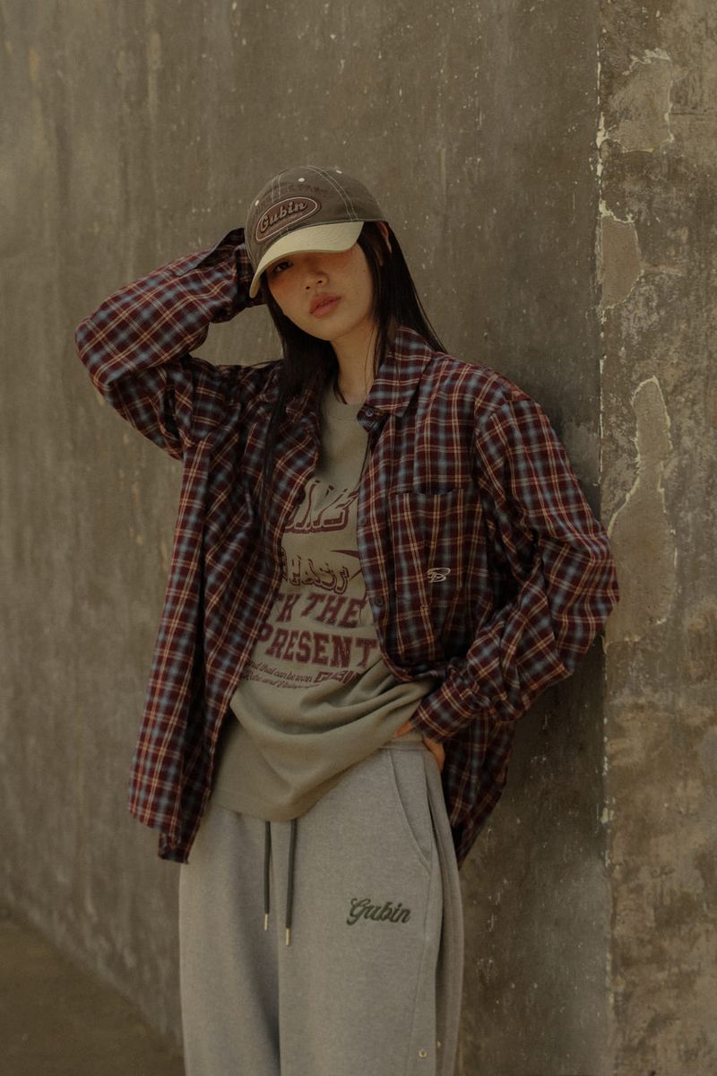 Logo Point Check Shirt - Burgundy