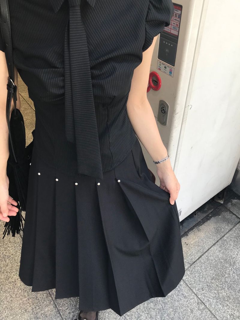 Monday Office Ball Stud Pleated Midi Skirt