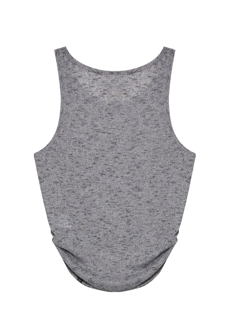 Linen Shirring Sleeveless Top_Dark Grey