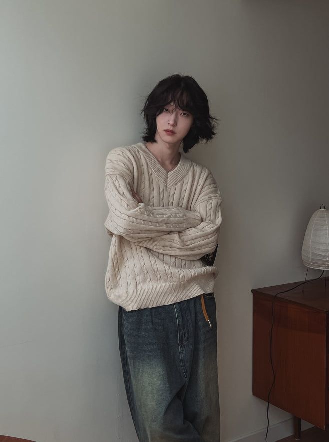Little V-neck Cable Knit