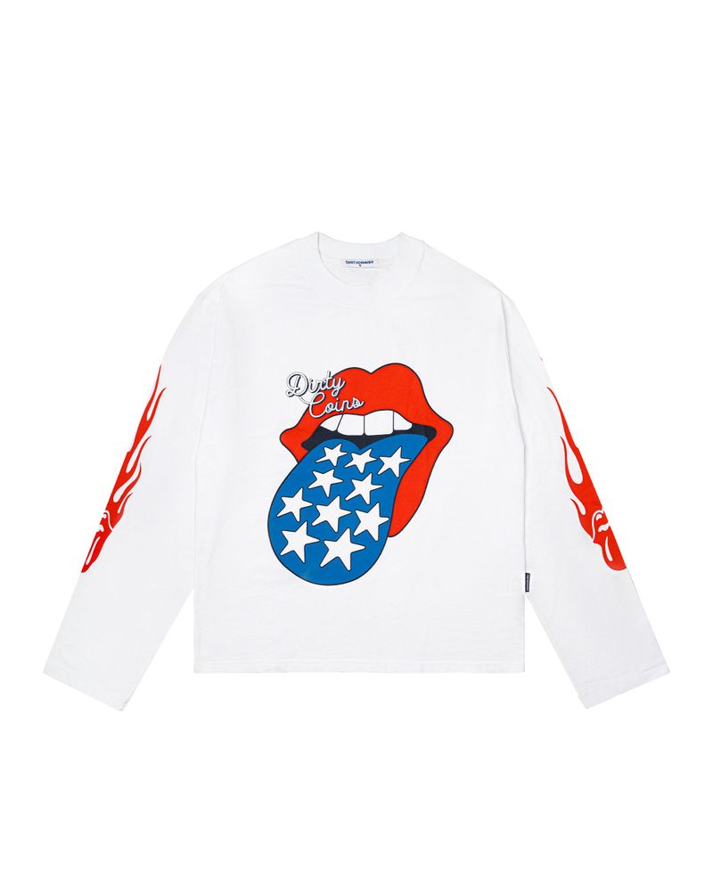 DirtyCoins（ダーティーコインズ）の「DC x The Rolling Stones Flame Tongue LS T-Shirt White（Tops）」