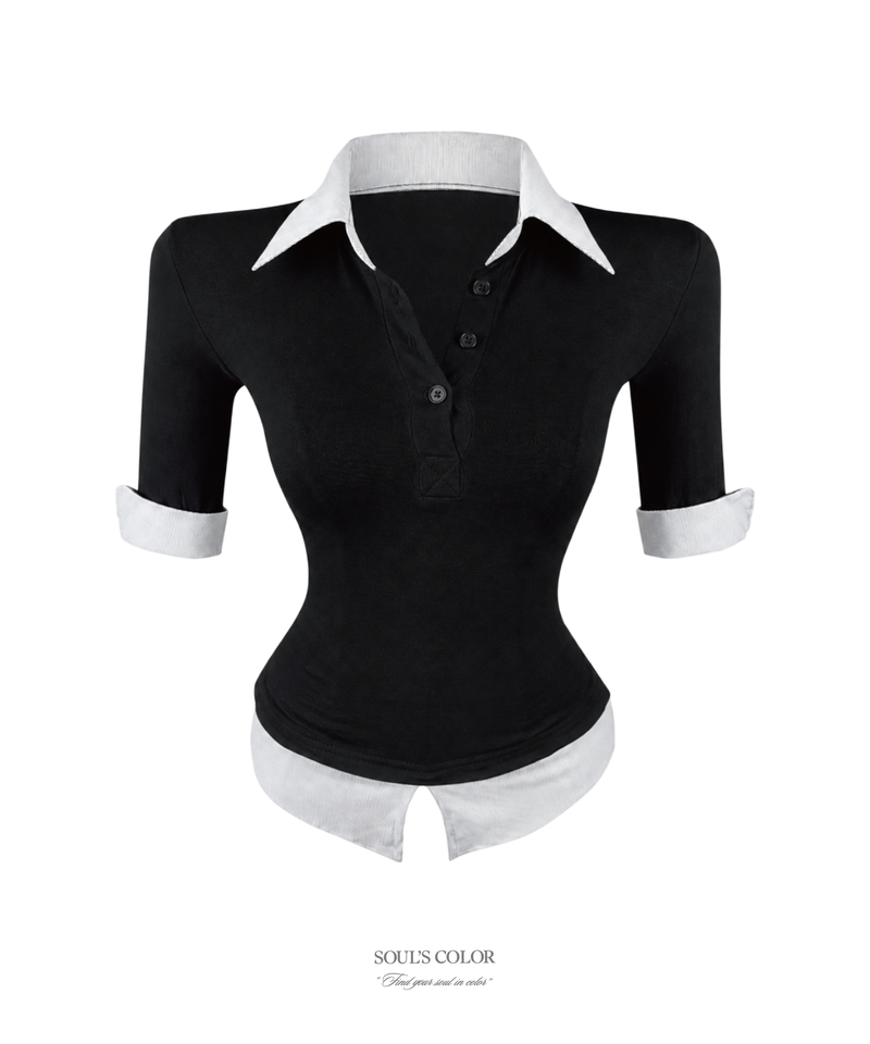 SOUL'S COLOR（ソウルズカラー）の「Hailey Layered Polo Top (3color)（Tops）」