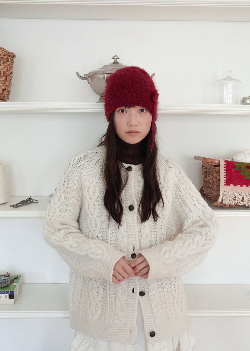 Clover Broach Beanie - Burgundy