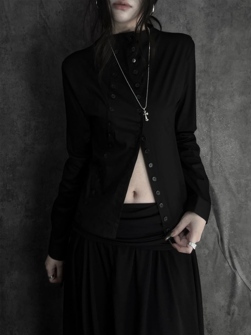 slim semi high-neck button shirt (2color)