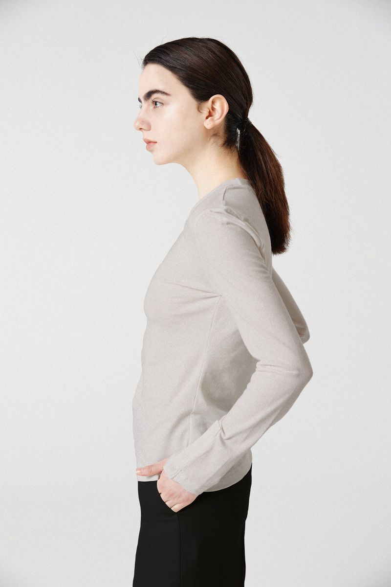 modal button long sleeve top_grayish beige