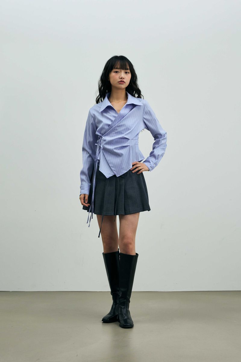 EVE STRIPE WRAP SHIRT / SKY BLUE