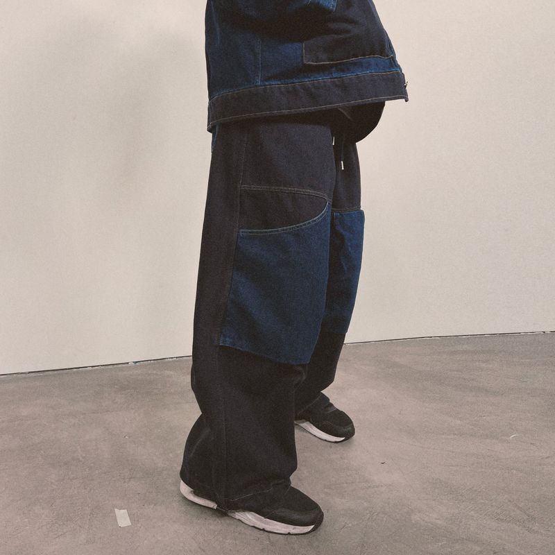 panel mix denim wide pants_blue