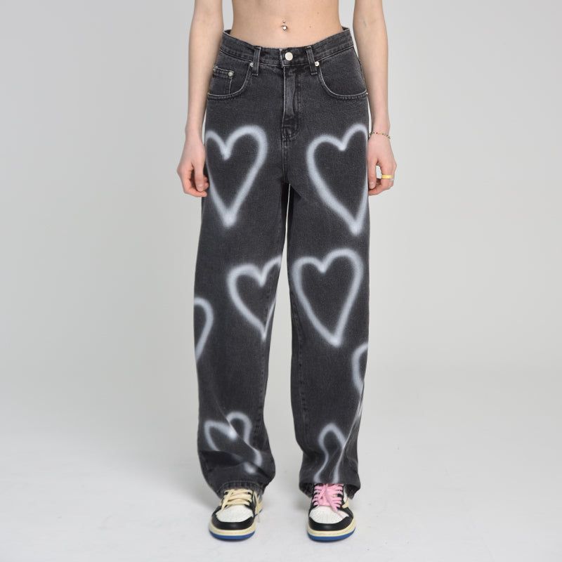 MIDNIGHT MOVE（ミッドナイトムーブ）の「[unisex] heart denim pants (black)（Pants）」