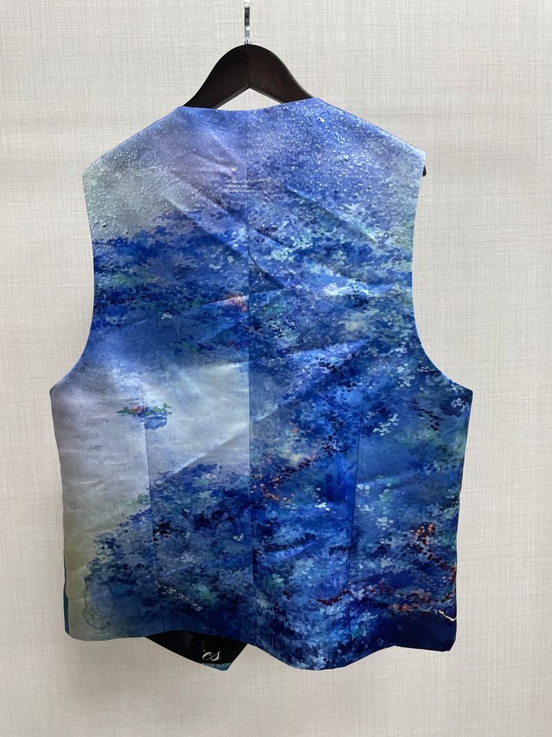 Blue Printed Overlap Waistcoat