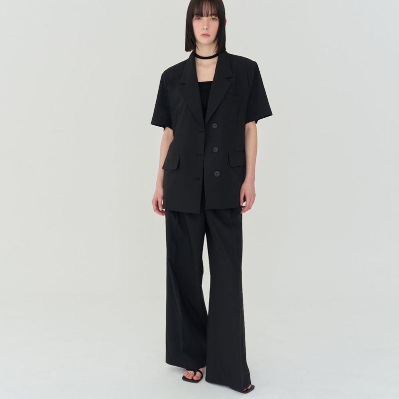 THREE PINTUCK SUMMER WOOL PANTS (BLACK)