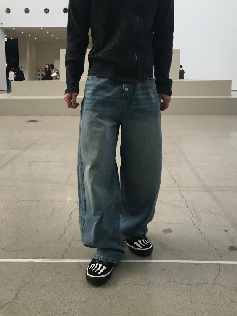 Arne Button Fly Curved Denim Pants