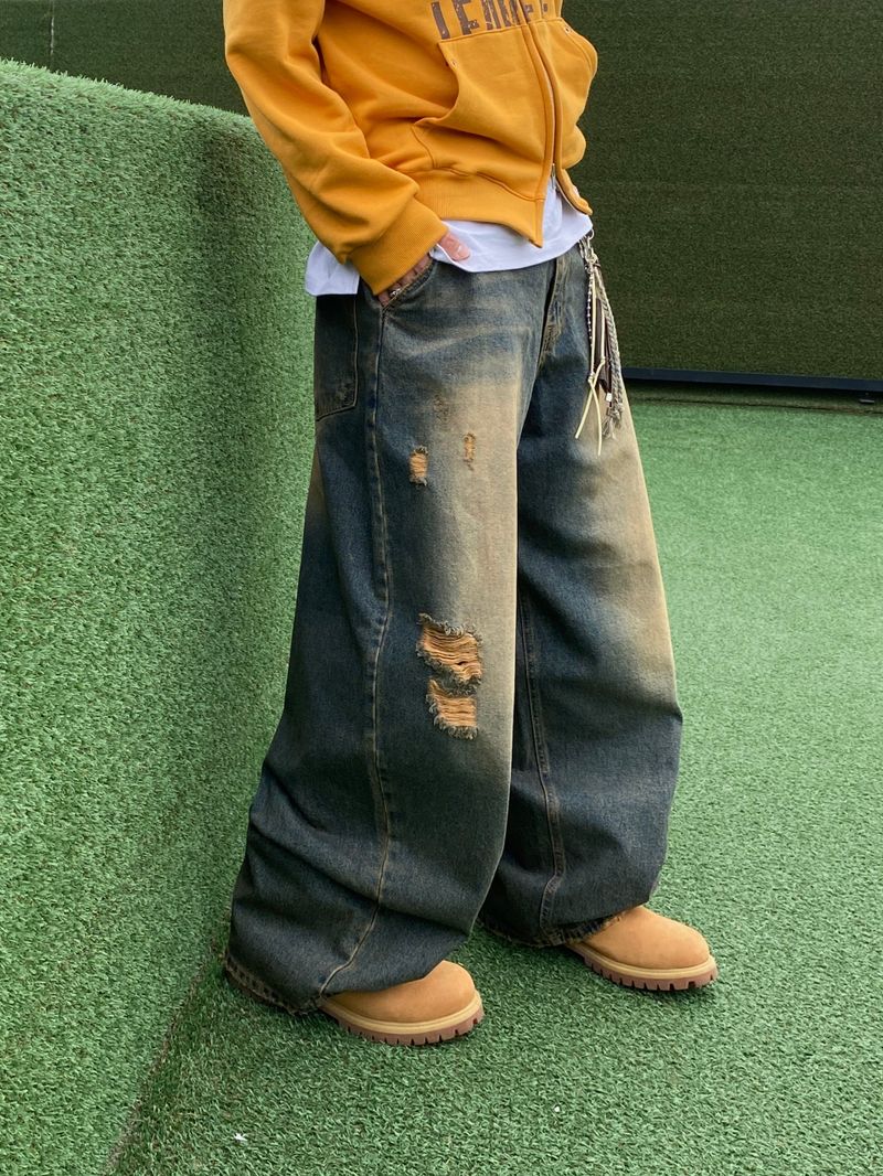 SSROOM（エスエスルーム）の「ウエスト ヴィンテージ バルーンデニムパンツ (Yellow Blue)（パンツ）」