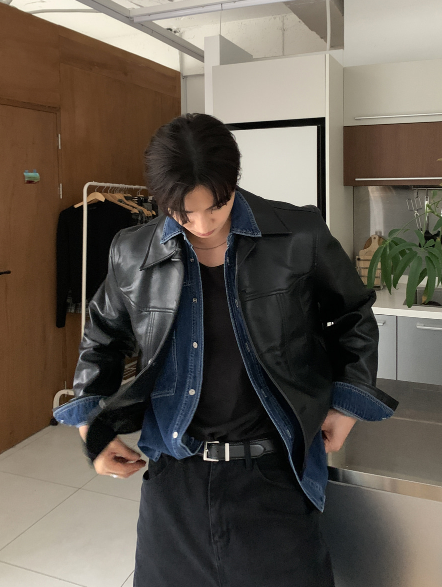ノーメースセミクロッピードウエスタンダブルフラップデニムロングスリーブシャツ