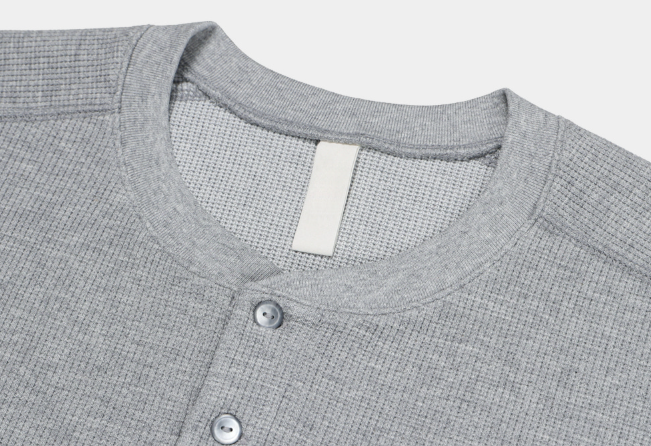 Look nade Waffle Button Henry Neck Long Sleeve T-Shirt