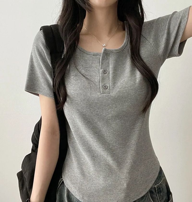 Waddoo hem round button short sleeve tee