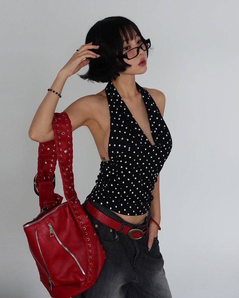 Delight-J（ディライトジェイ）の「Dot Polka Dot Halterneck Sleeveless T-Shirt（Tops）」