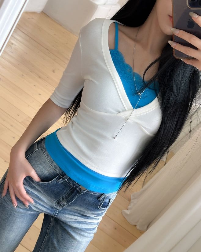 Nizi Rap V-neck Slim T-shirt
