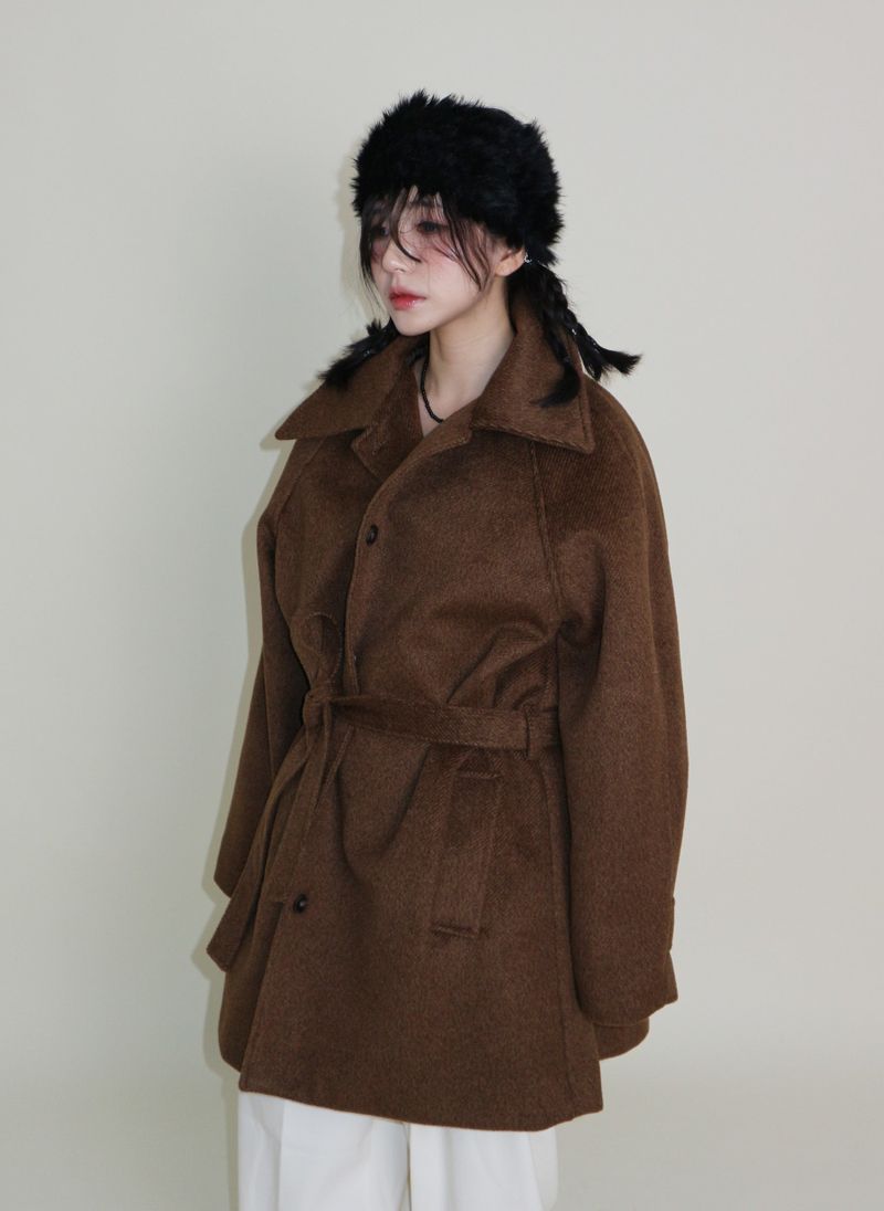 Belted Balmacan Single Alpaca Half Coat (Wool Coat/Winter Coat)