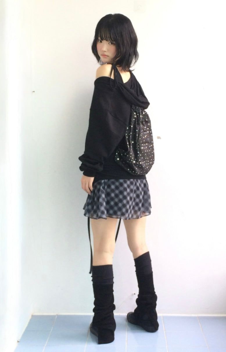 Blooming Check Chiffon Skirt