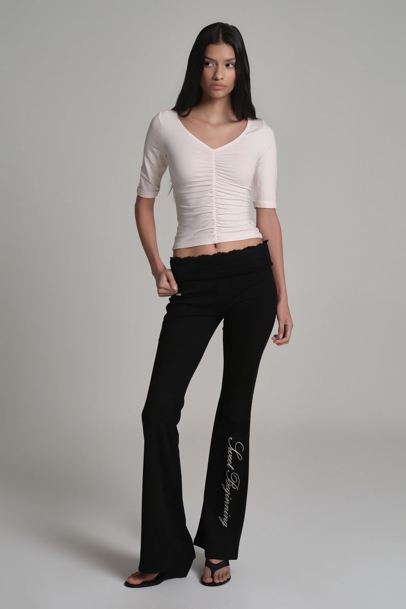 Lace tea bootscut pants, Black