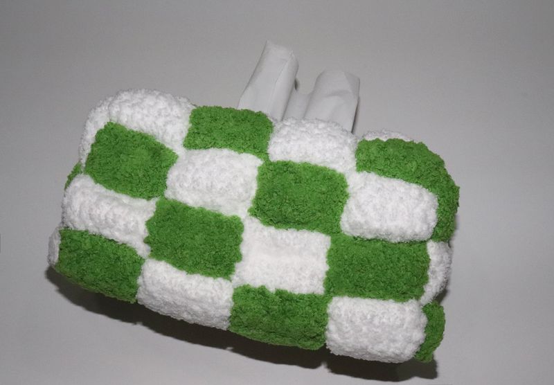 green checkerborad tissue case