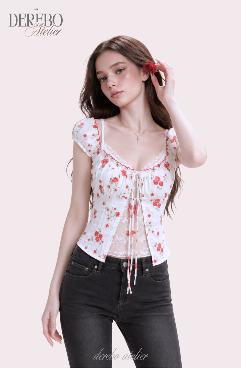 Red Rose Lace Layered Blouse